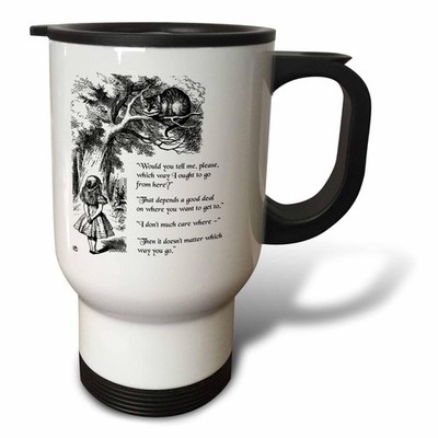3dRose Alice in Wonderland Cheshire Cat Quote Travel Mug 14oz Stainless Steel