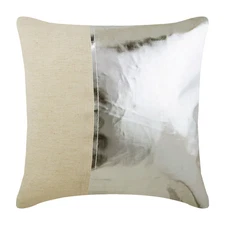 Silver Throw Pillow Cover, 16"x16" Faux Leather Cushion-Better Half Silver