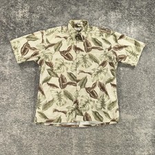 Vintage Pierre Cardin Shirt Mens Large L Beige Green Leaf Print Button Up Casual