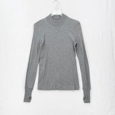 ENZA COSTA Cashmere Long Sleeve Cuffed Mock Neck top Women Small Gray Luxury NEW