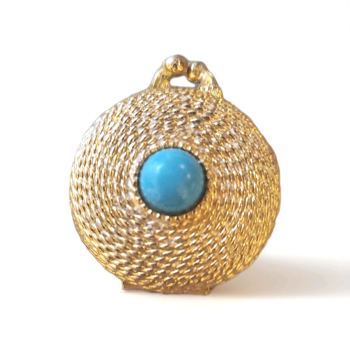Estee Lauder‎ Solid Perfume Compact Gold Tone Rope Design Turquoise Color Stone Vintage Estee Lauder Solid Perfume Gold Rope Compact  main image 3