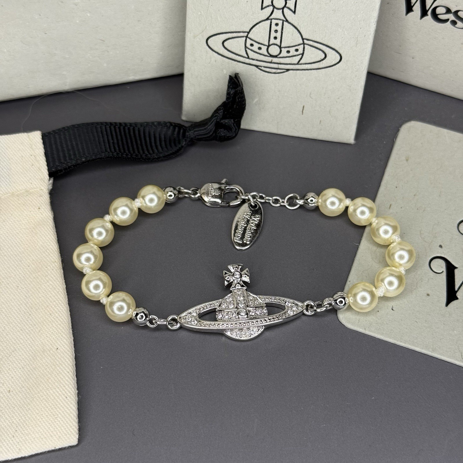 Vivienne Westwood Bracelet Original Pearl Silver WITH BOX