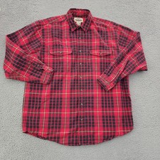 Eddie Bauer Legends Shirt Mens Tall XL Red Black Plaid Flannel Long Sleeve