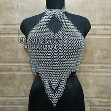Handmade Chainmail Top Aluminum Butted 10mm Ring Cosplay Medieval Womens Costume