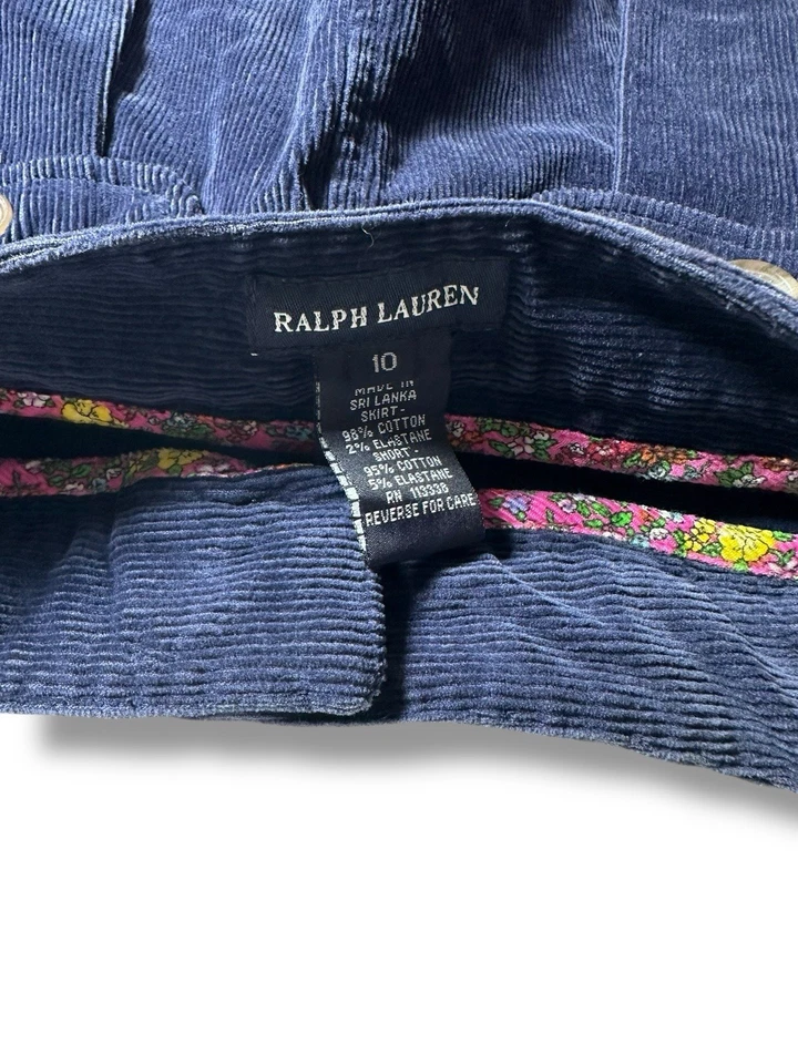 Ralph Lauren Girls 10 Blue Corduroy Skirt Skort Preppy Nautical Pockets - Image 2 of 4