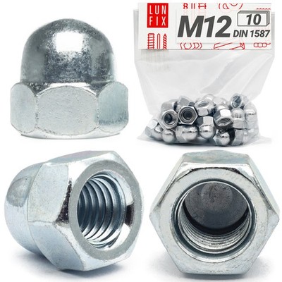 Hutmutter M12 |10 Stk.| DIN 1587 Sechskant hohe Form Verzinkt Kappenmutter