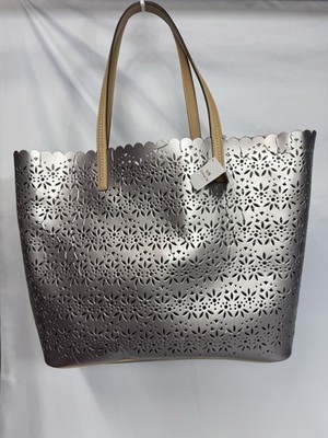 NWT Coach Metro Grey Pearl Eyelet Tote + Pouch - Defective - Read Description