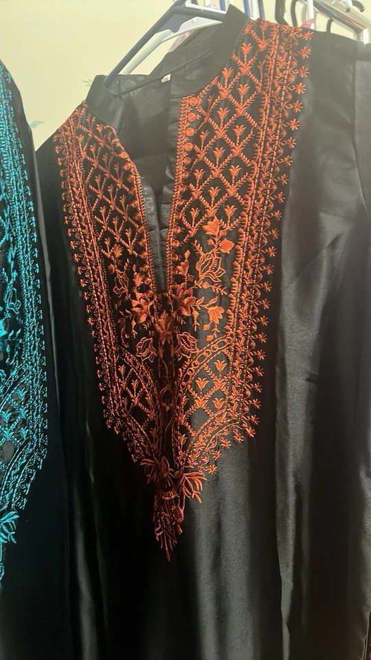 Beautiful Black Long Kurta with Orange Floral Embroidery – Festive/Party Wear - Image 4 of 4
