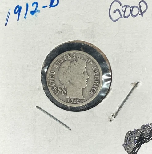 1912-D BARBER SILVER DIME ~  GOOD~NICE COIN~ 90% SILVER