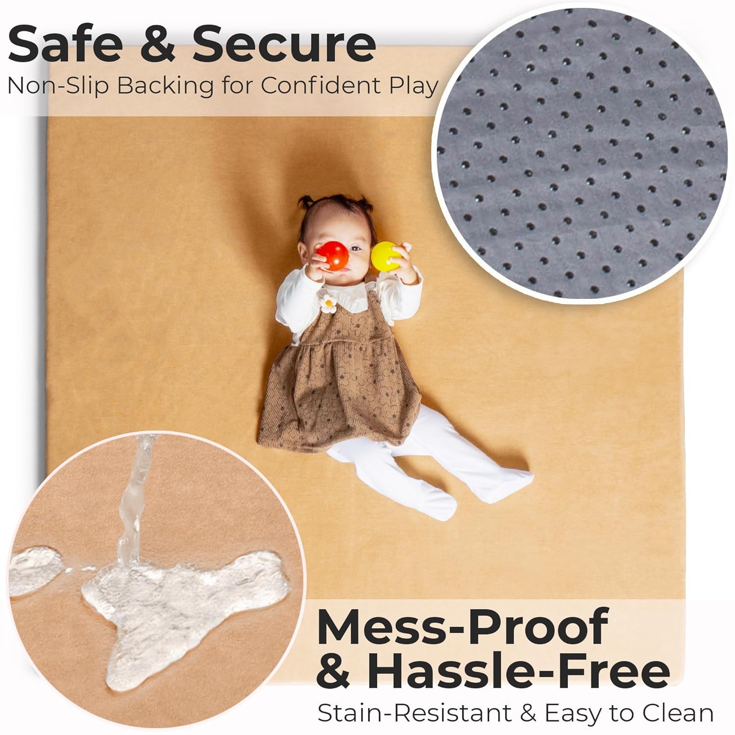 Primica Padded Play Mat for Baby - Large Soft Foam Floor Sandstone 