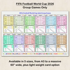 Football World Cup 2026 Group Games Planner/Poster featuring all the Groups A -L