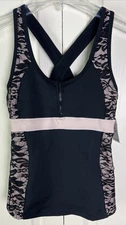 Bebe Sport Top Womens Sz XS Lace Overlay 1/2 Front Zip Sleeveless USA Black G10
