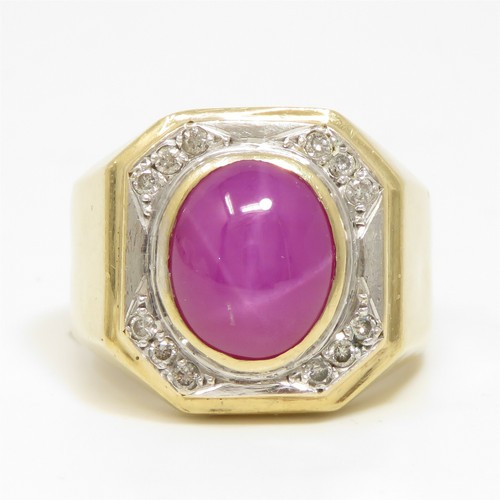 NYJEWEL 14k Two Tone Gold Star Ruby Diamond Signet Ring - Picture 3 of 5
