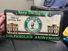Golfaholics Anonymous Keep Swinging Metal License Plate Frame w/Tees New