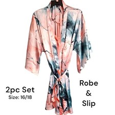 2Pc Satin Robe Slip Set NWOT