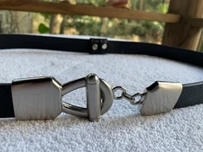 Chico’s Belt Women Medium/Large Adjustable Black Leather Silver Toggle Clasp USA