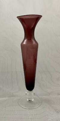 Amethyst Purple Elegant Glass Bud  Etched Grape Motif Pedestal Vase-8 Inch