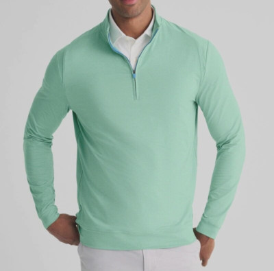 johnnie-O Jameson Vaughn Striped PREP-FORMANCE 1/4 Zip Pullover in Iguana SZ.S