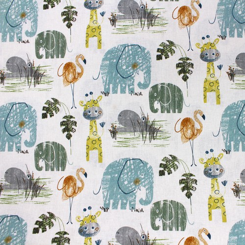 100x150cm Kinderstoff Aus Baumwolle Mit Wildtiere Löwe Giraffe - Stoffe Zum Nähen - 1m Jungen