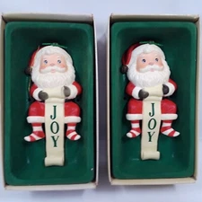 Vintage Santa Christmas Stocking Hanger Pair