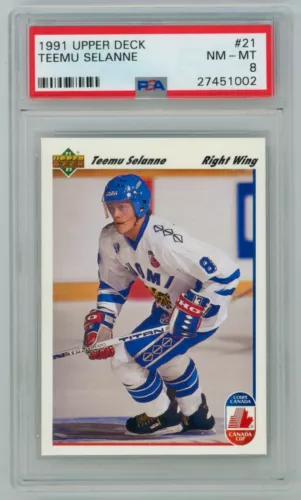 1991-92 Upper Deck Teemu Selanne RC #21 PSA 8 Rookie Winnipeg Jets Card (QTY)