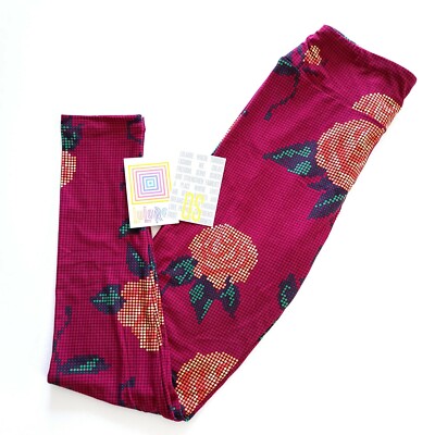 LuLaRoe OS One Size Leggings Floral Pixel ROSE Pink Orange NEW TAGS Pixelated