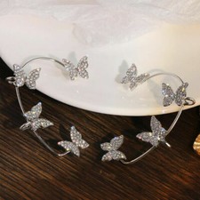 Silver Plated Rhinestone Butterfly Ear Cuff Without Piercing