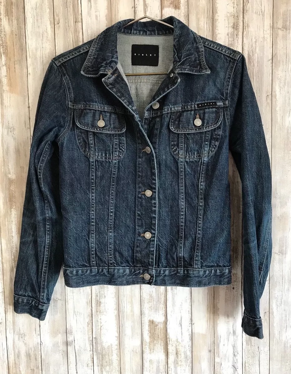 SISLEY Blue Distressed Classic Denim Jean Jacket S Small ITALY Rare