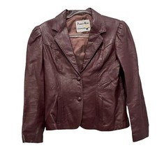 Pioneer Wear Leather Jacket Womens Size 12 Vintage 1970s Burgundy Western