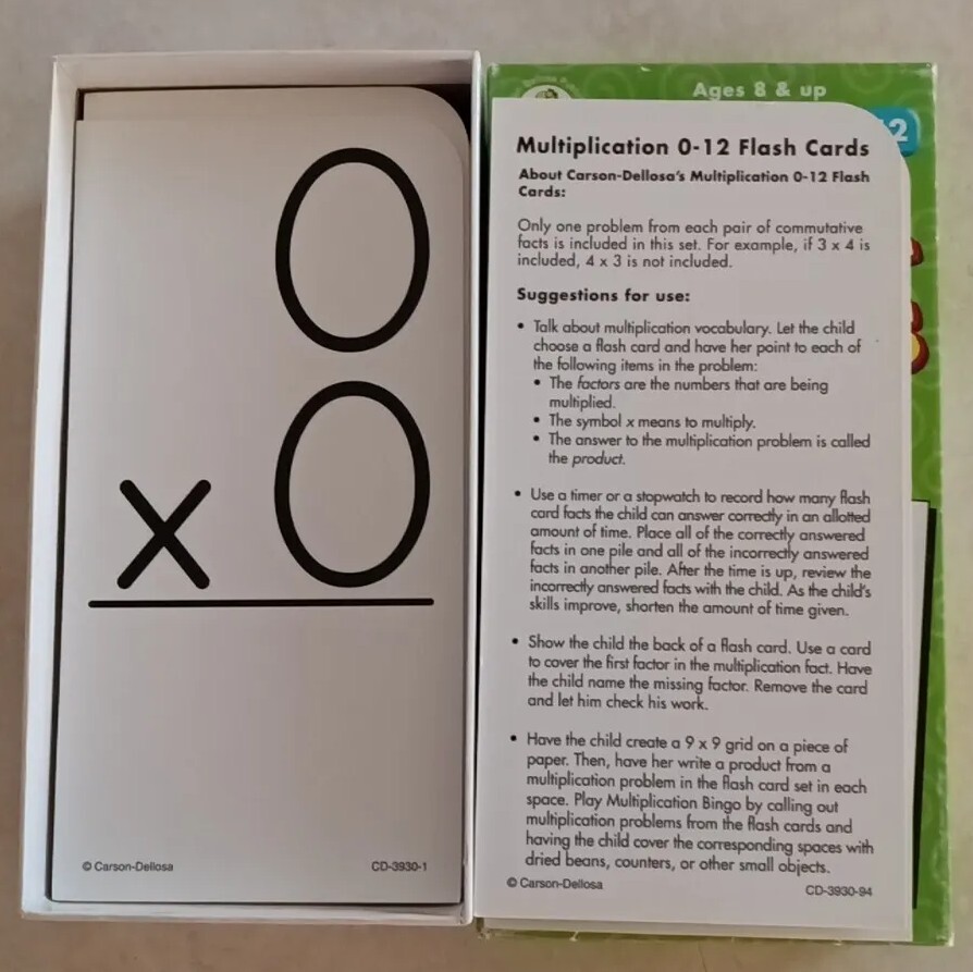 New! Box MULTIPLICATION 0-12 Flash Cards Carson Dellosa Education ...