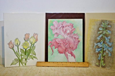 Drawings- Unframed Signed Ilga Reke-  Flowers New- Such a Deal