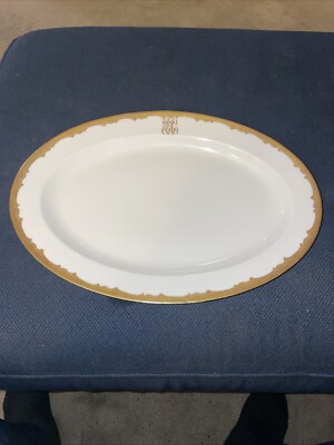 Pickard Gold Decorated & Monogrammed Haviland Limoges 16  Oval Platter