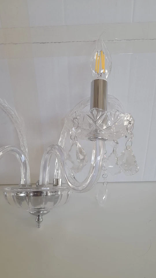 Applique in vetro cristallo tipo Murano 2 luci trasparente cromata lampada muro - Immagine 2 di 3