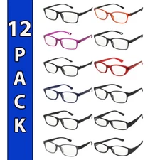 Mens Womens Reading Glasses 12 Pack Bulk Readers Assorted Colors and Frames 