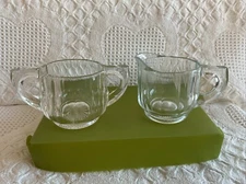 Vintage Federal Glass Molded Panels Open Sugar Bowl And Creamer