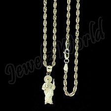 Colgante de oro amarillo de 10 quilates de San Judas de San Judas con collar de cadena de cuerda de 2 mm