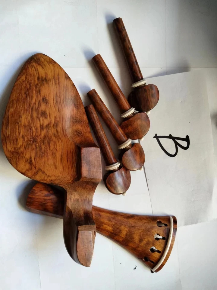 1Set Quality Snake Wood Violin Parts 4/4 Tailpiece Chin Rest 4 Violin Peg Endpin - Image 3 of 4
