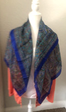 Vtg LG 100 PURE SILK Hand Rolled Designer SCARF Royal Blue Purple PAISLEY 27X38