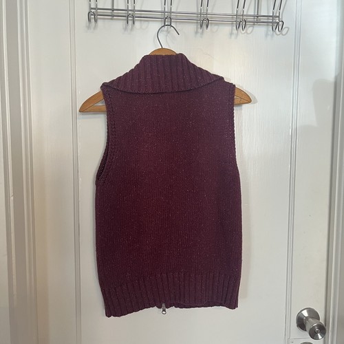 Eddie Bauer Sweater Vest Womens XS Angora Blend Full Zip Pocket Burgundy Rabbit - Picture 2 of 6