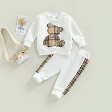 Toddler clothes with long sleeves in a bear pattern, shirts, sweatpants