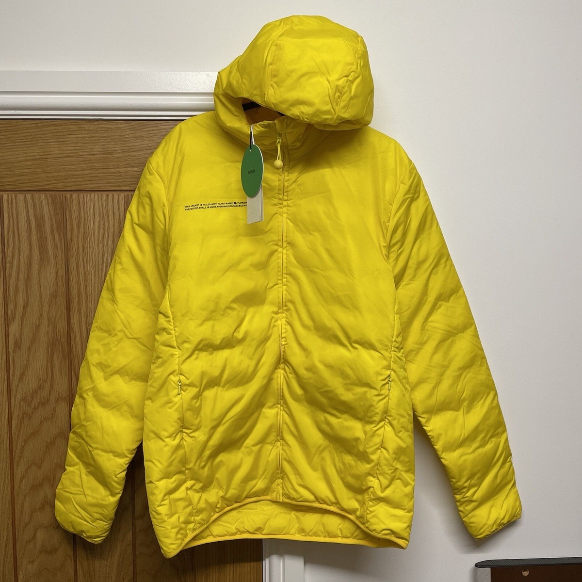 Pangaia Flwrdwn Lite Puffer Jacket Yellow Hooded Coat Size Small S RRP £255