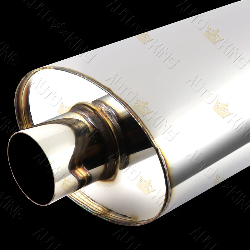 UNIVERSAL 3" DUAL SLANT TIP 2.5" INLET STAINLESS EXHAUST RESONATOR MUFFLER - Image 3 of 4