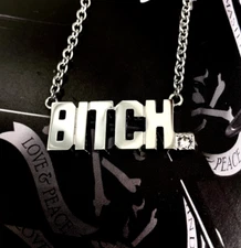 BITCH Pendant Block Letter Necklace with Swarovski crystal By Controse