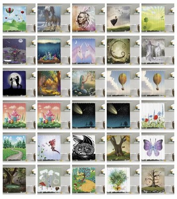 Colorful Fantasy Pattern Shower Curtain Fabric Decor Set with Hooks 4 Sizes