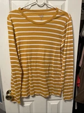Gap Favorite Shirt Women's Juniors Yellow Striped Long Sleeve Top Size Large
