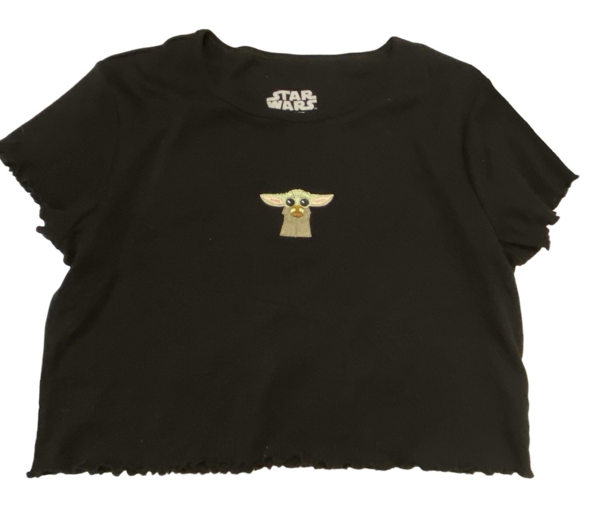 Star Wars T Shirt Baby Yoda Womens Teen XL Crop Baby Tee Black