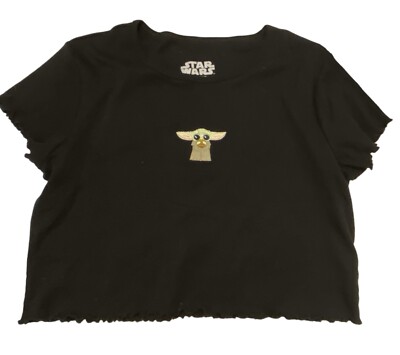 Star Wars T Shirt Baby Yoda Womens Teen XL Crop Baby Tee Black