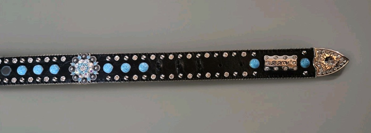 BHW Womens XL Bling Studded Turquoise Rhinestone Western 