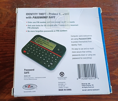 RecZone Password Safe Model 595 Digital Organizer Vault New in Box Unused - 第 7/7 張圖片