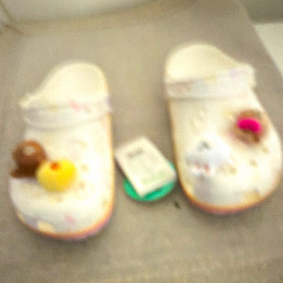 Crocs Classic Clog Kids White Printed Slip-On w/ Charms, Adjustable Strap 9